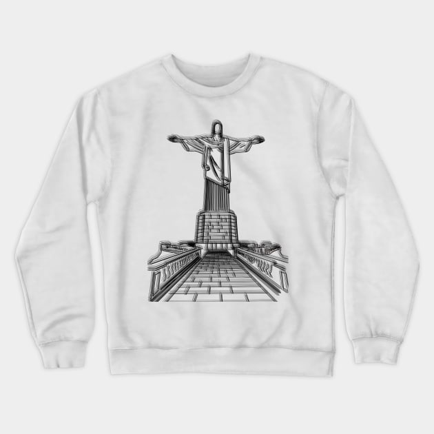 Christ Redeemer Monument Drawing Brazil Crewneck Sweatshirt by Raimondi